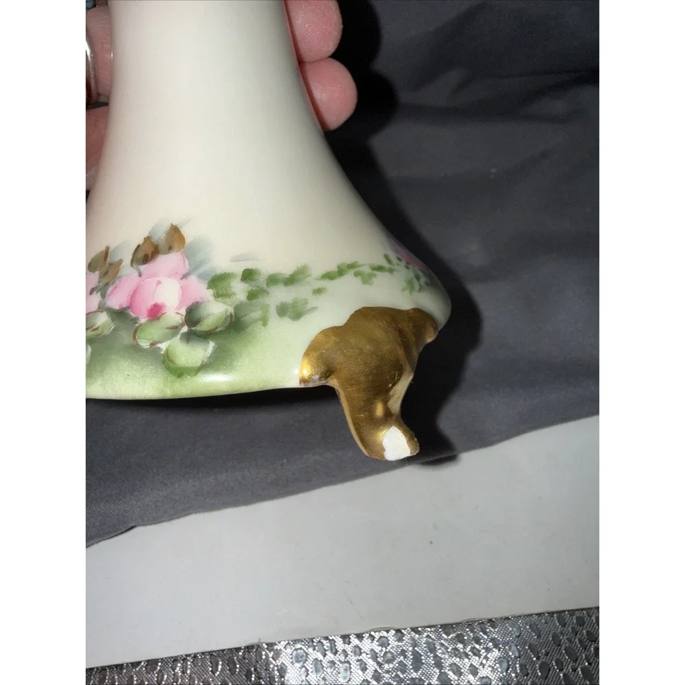 Limoges France Hand Painted Porcelain Candlesticks Gold Gilt Floral VTG Signed